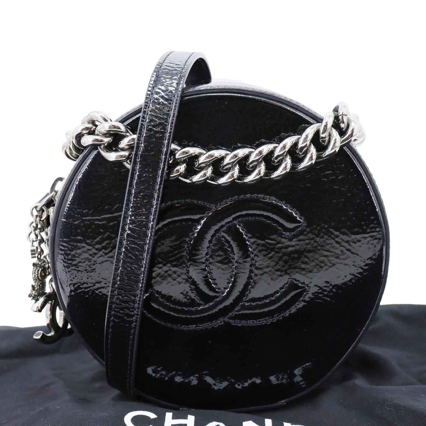 CHANEL Round as Earth Patent Leather Crossbody Bag Black