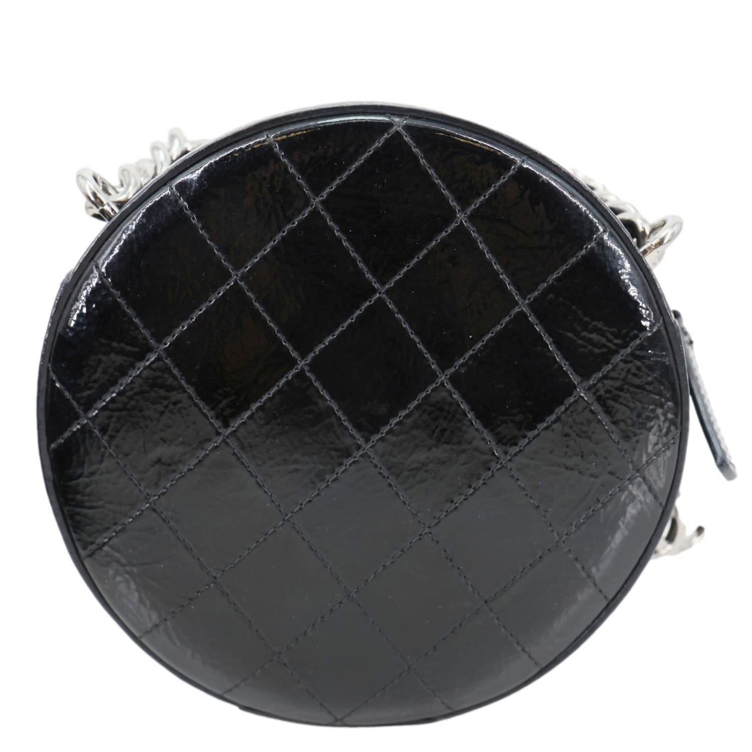 CHANEL Round as Earth Patent Leather Crossbody Bag Black