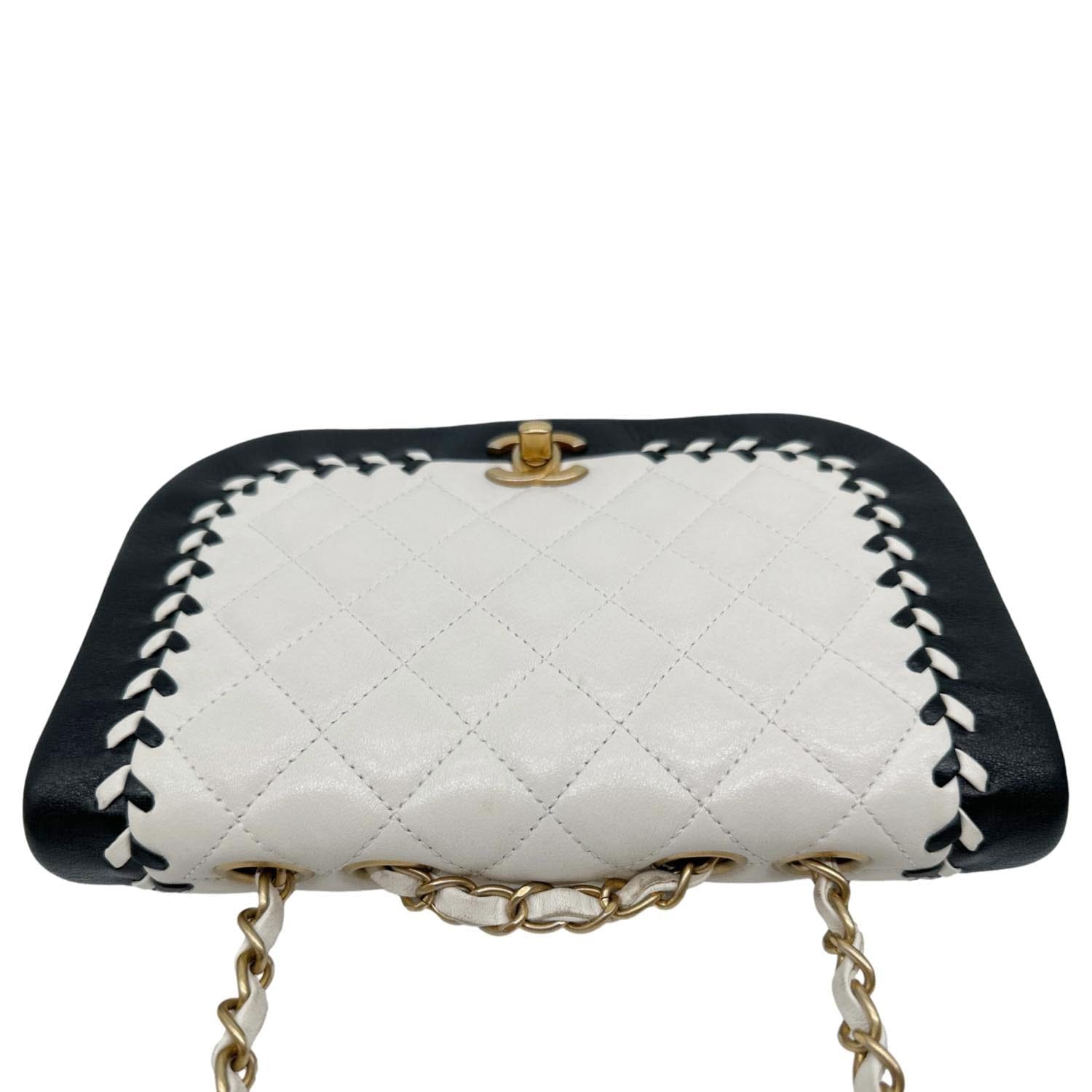 CHANEL Braided Saddle Flap Quilted Lambskin Crossbody Bag Bicolor