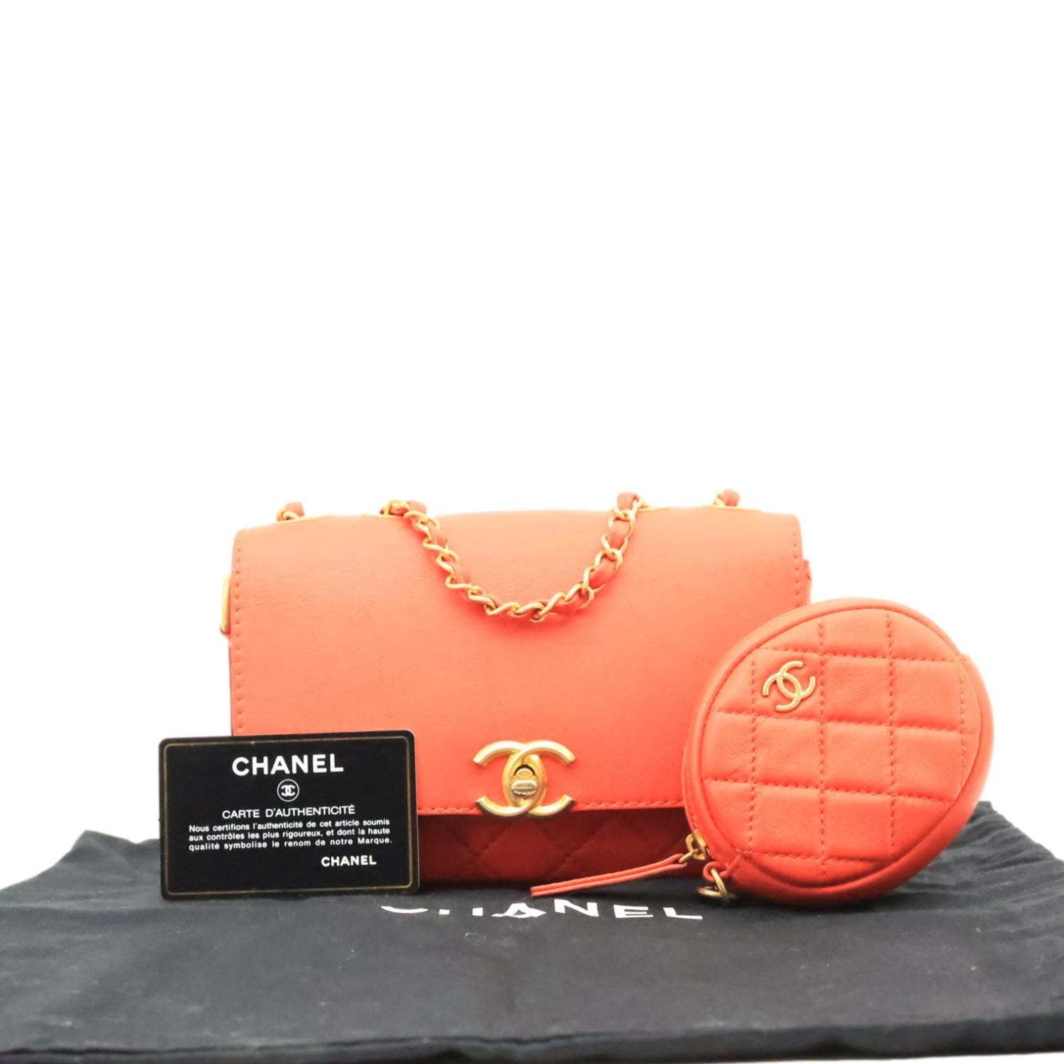 CHANEL Multi Pouching Flap Quilted Calfskin Leather Crossbody Bag Orange