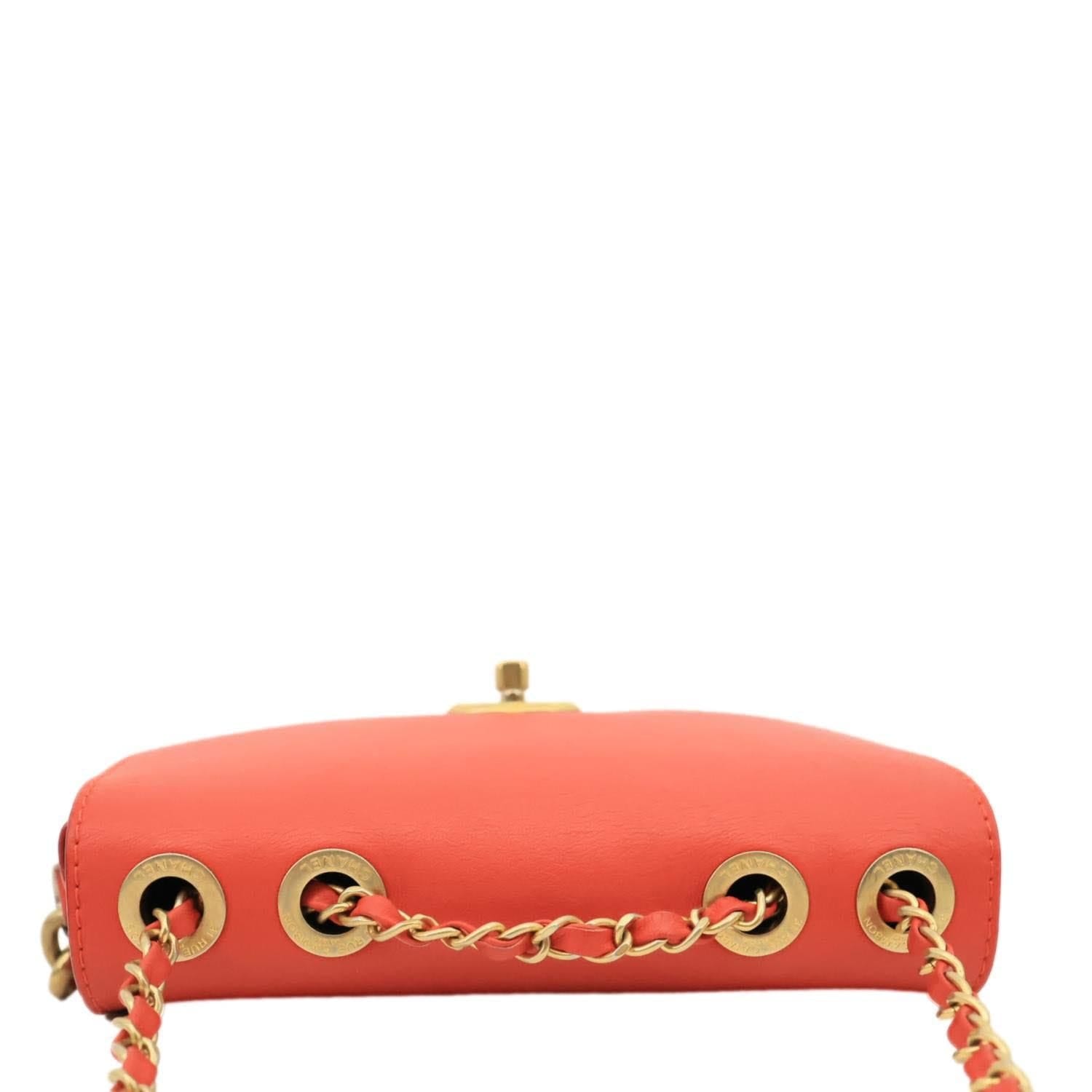 CHANEL Multi Pouching Flap Quilted Calfskin Leather Crossbody Bag Orange