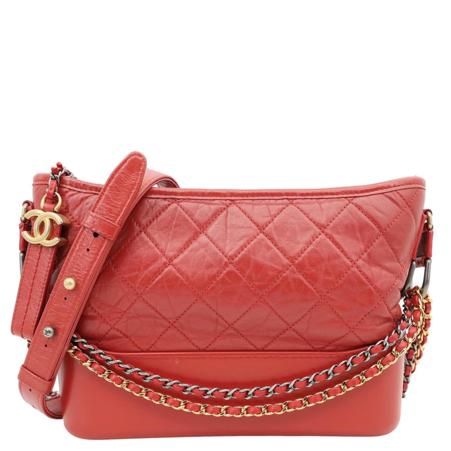 CHANEL Gabrielle Aged Calfskin Quilted Leather Crossbody Bag Red