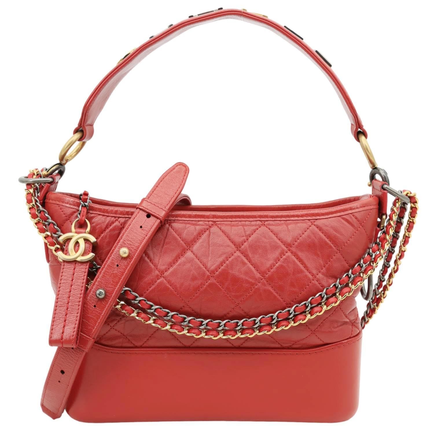 CHANEL Gabrielle Aged Calfskin Quilted Leather Crossbody Bag Red