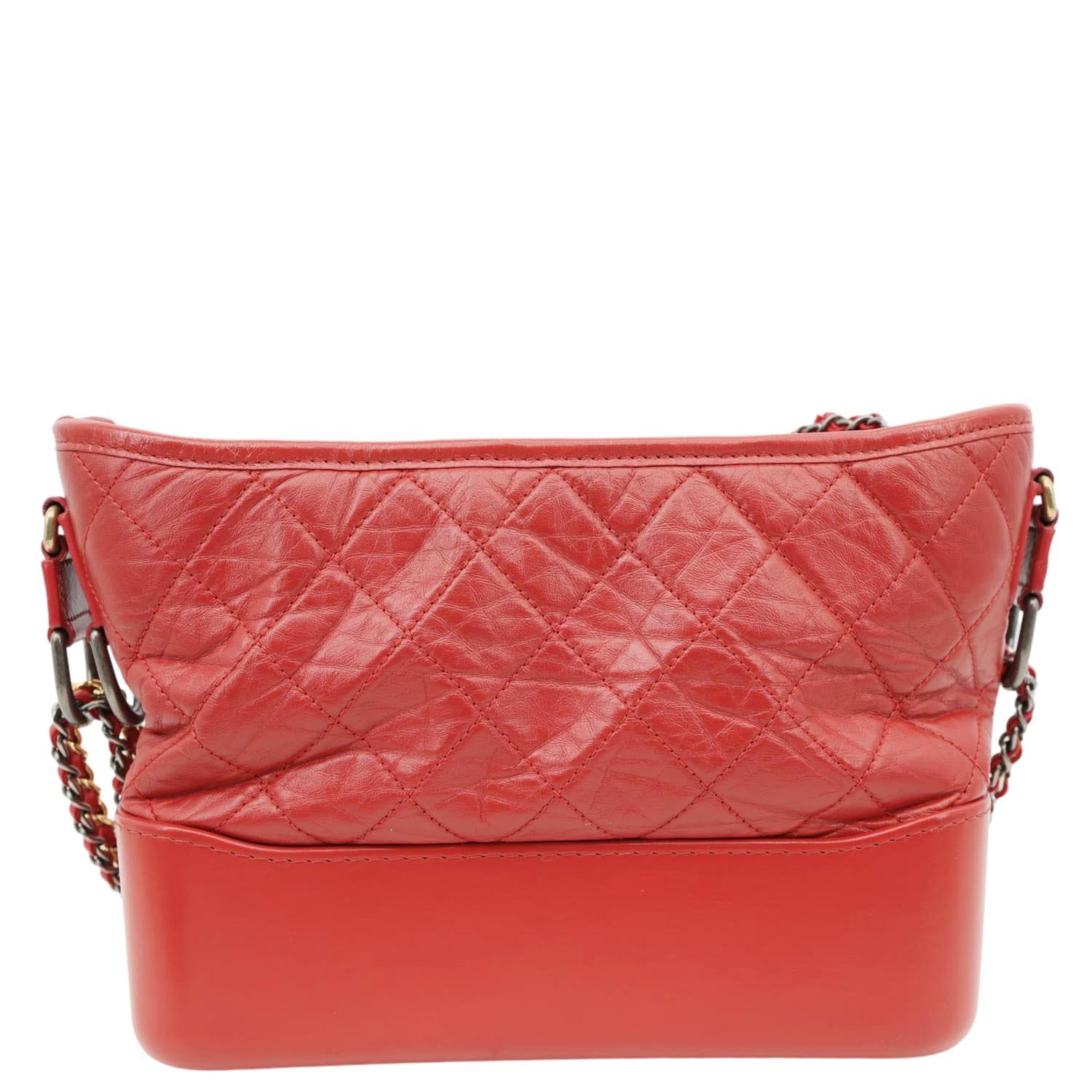 CHANEL Gabrielle Aged Calfskin Quilted Leather Crossbody Bag Red