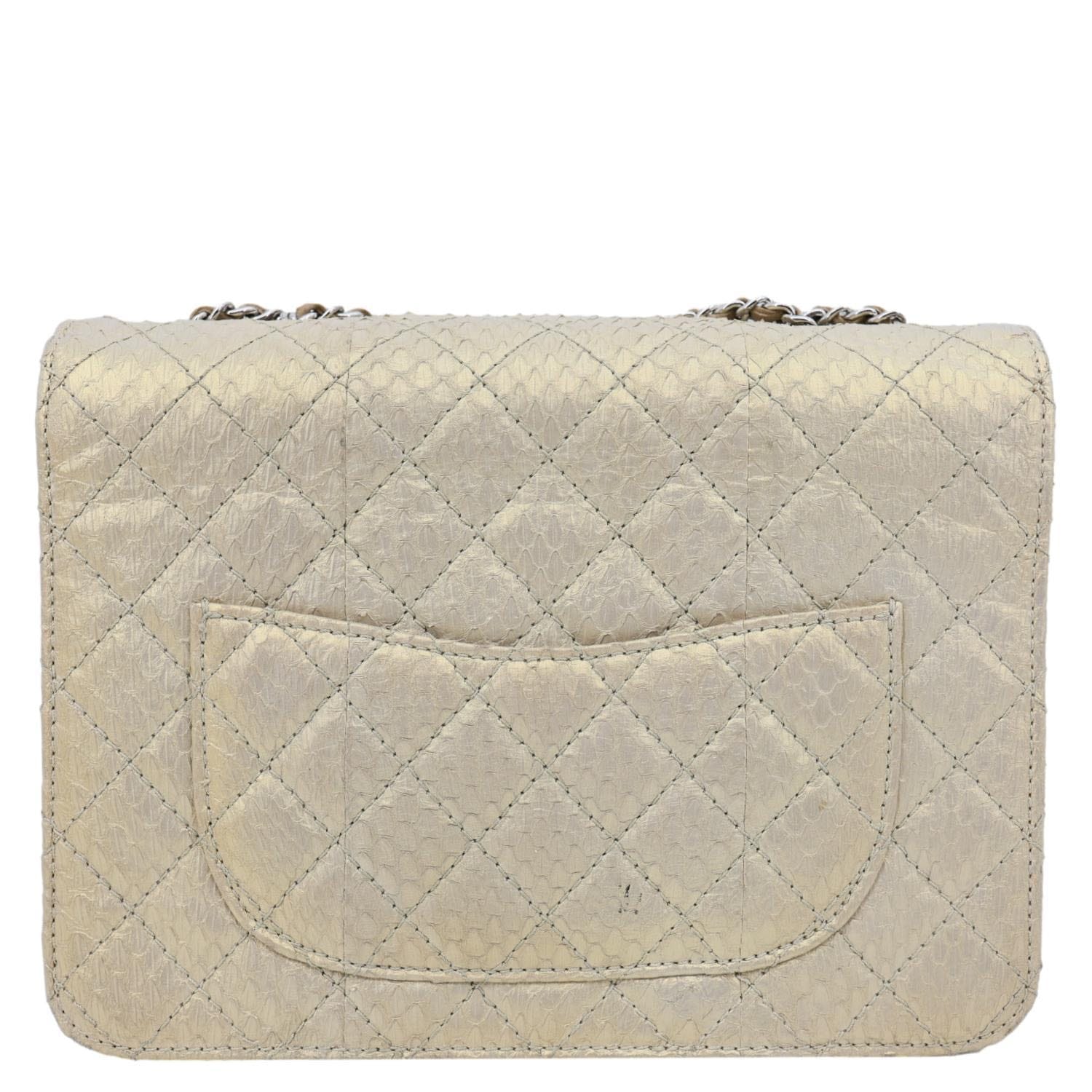 CHANEL Timeless Classic Flap Quilted Python Leather Shoulder Bag Gold
