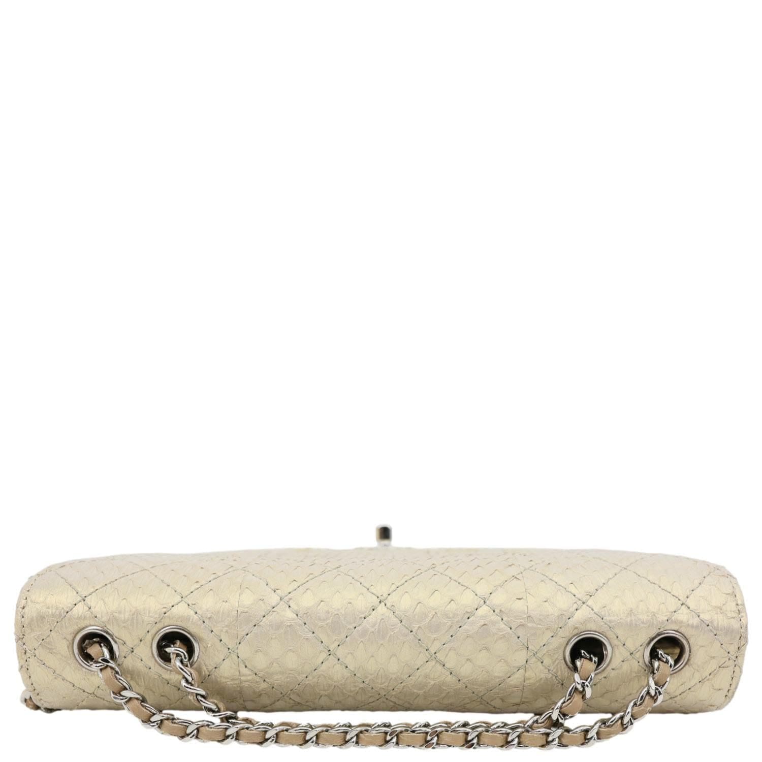 CHANEL Timeless Classic Flap Quilted Python Leather Shoulder Bag Gold