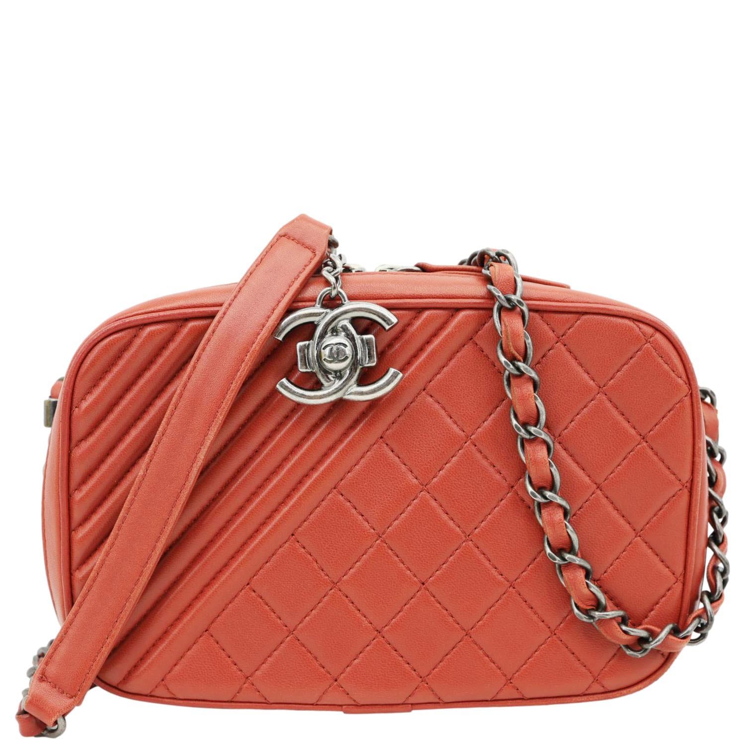 CHANEL Coco Boy Small Quilted Lambskin Camera Case Crossbody Bag Red