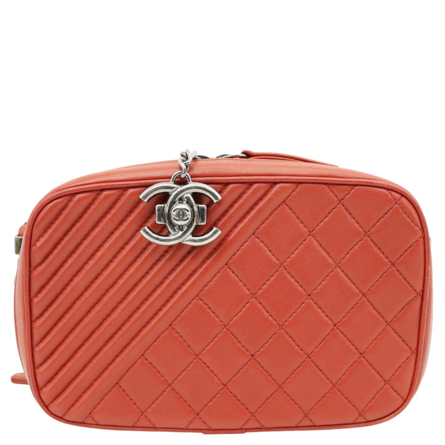 CHANEL Coco Boy Small Quilted Lambskin Camera Case Crossbody Bag Red