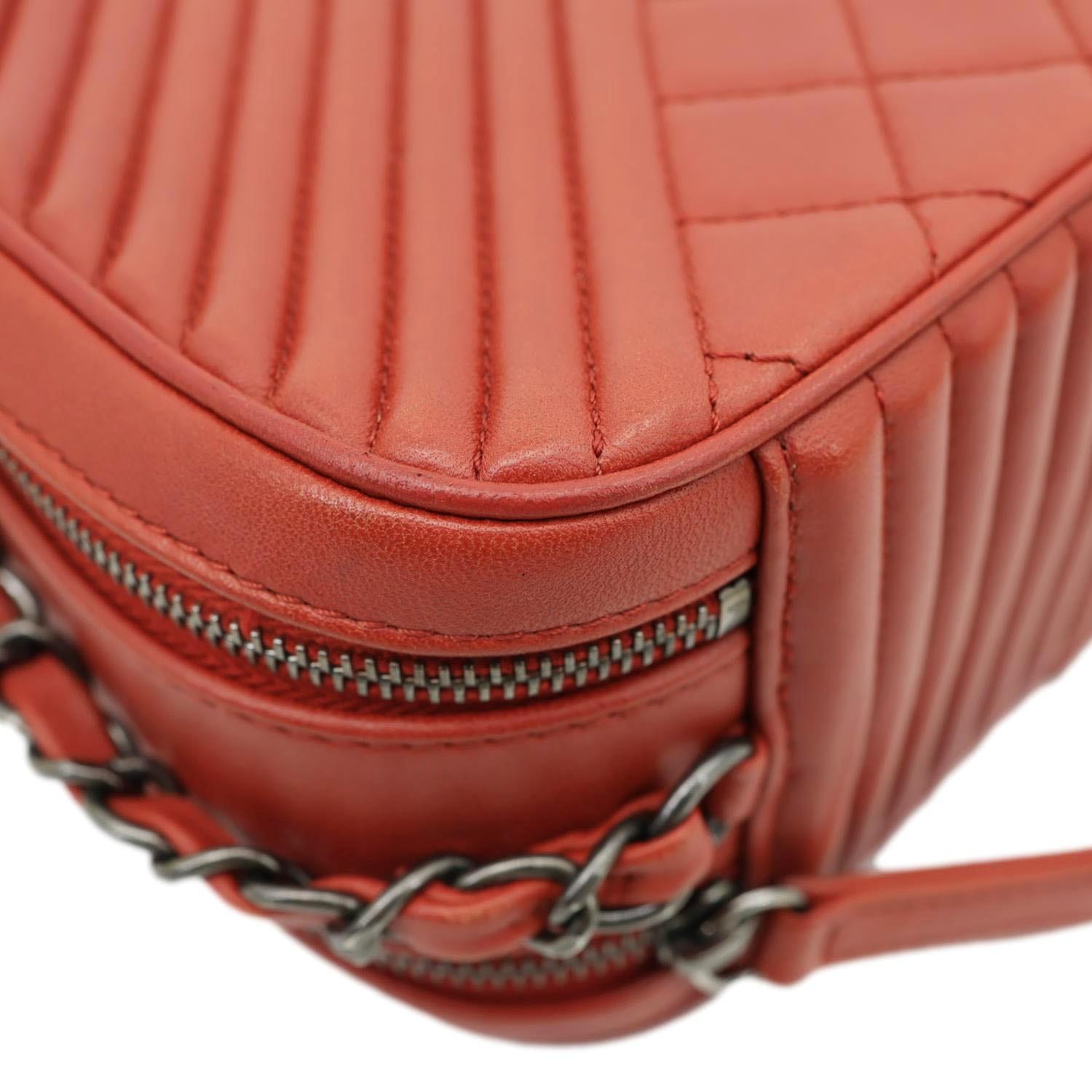 CHANEL Coco Boy Small Quilted Lambskin Camera Case Crossbody Bag Red