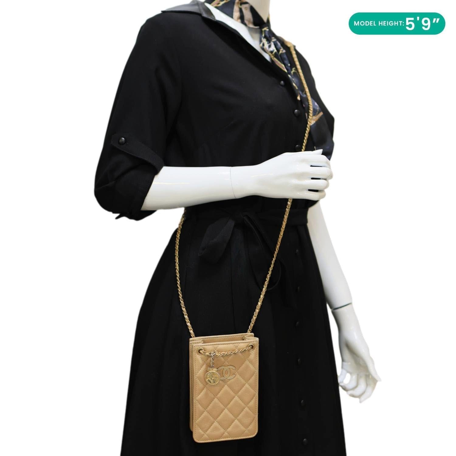 CHANEL CC Quilted Leather Crossbody Phone Holder Gold