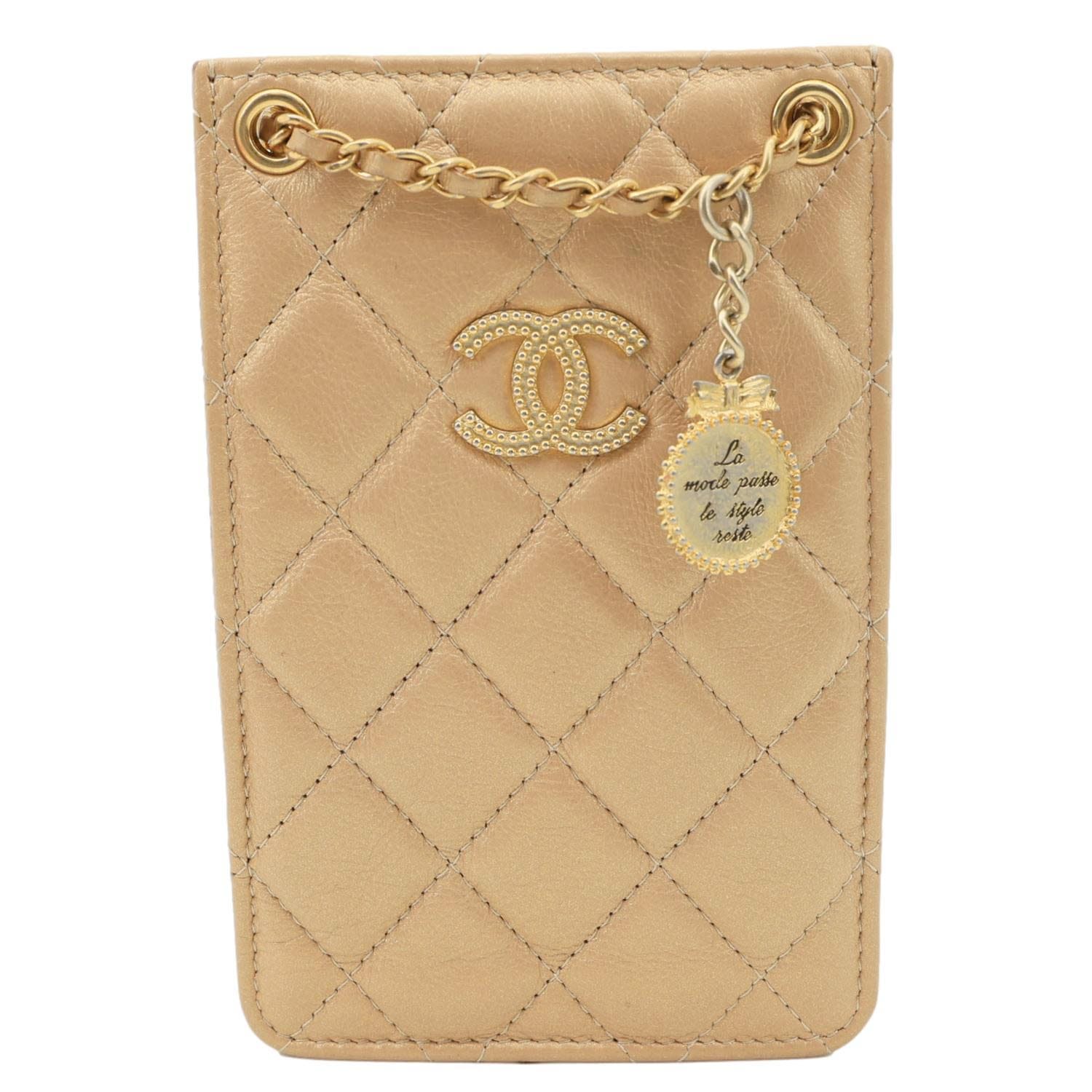 CHANEL CC Quilted Leather Crossbody Phone Holder Gold