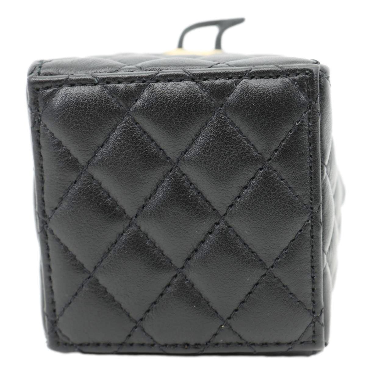 CHANEL Drawstring CC Mini Quilted Leather Bucket Crossbody Bag Black