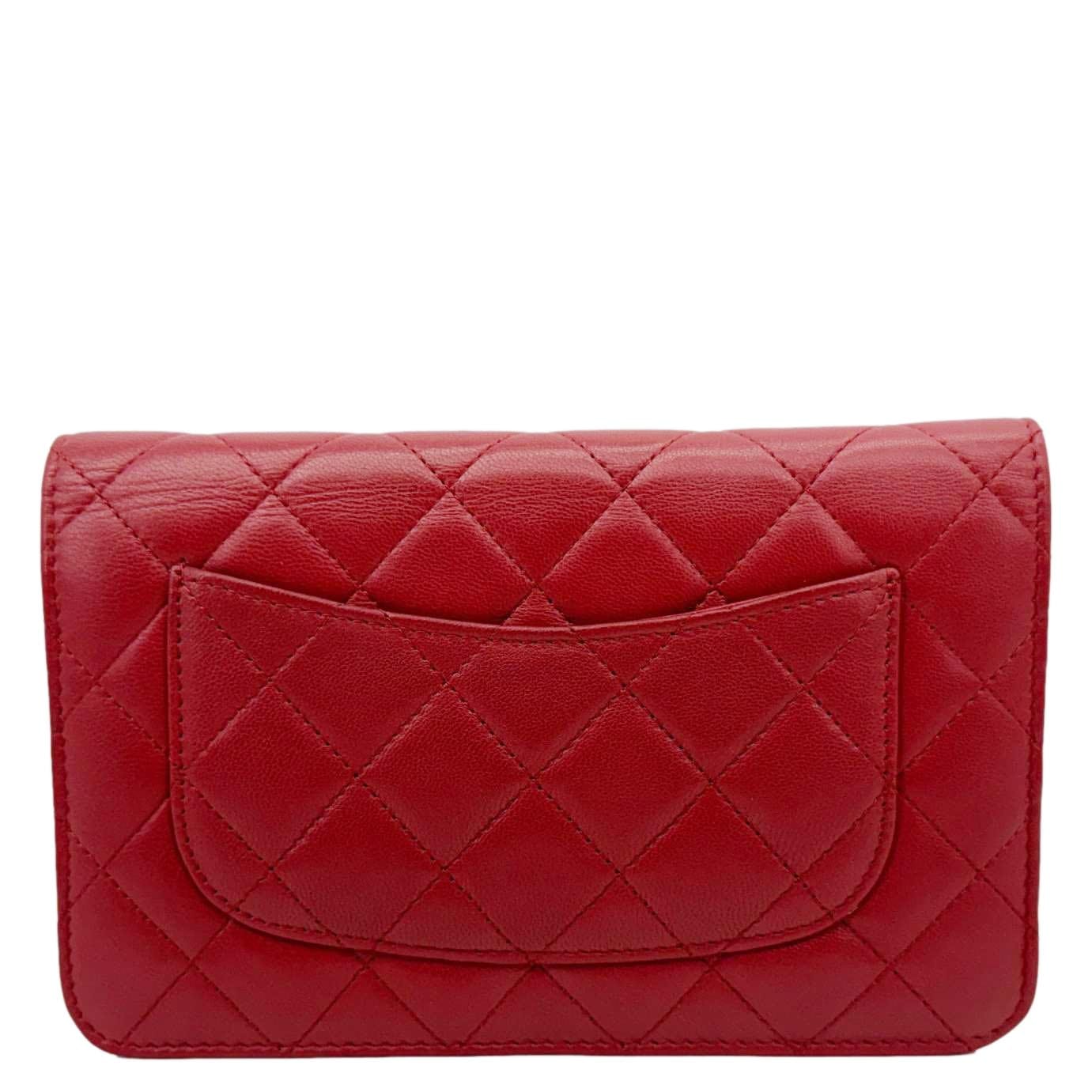 CHANEL Classic Flap Quilted Leather Wallet On Chain Red