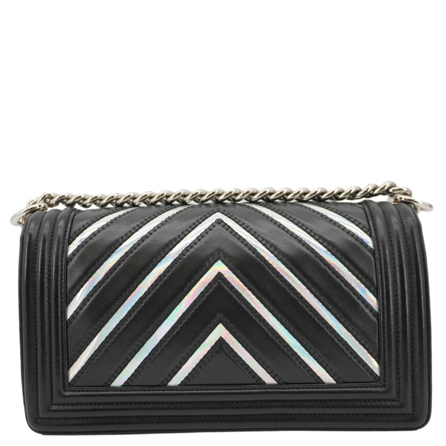 CHANEL Boy Flap Chevron Leather with Holographic PVC Crossbody Bag Black