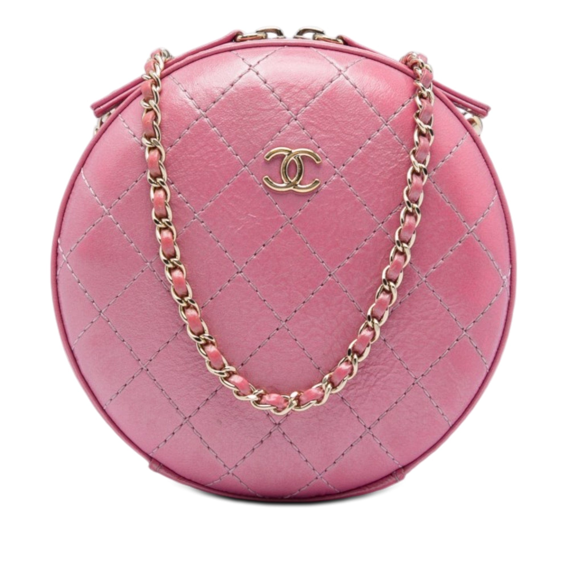 Chanel CC Stitched Calfskin Chain Round Crossbody