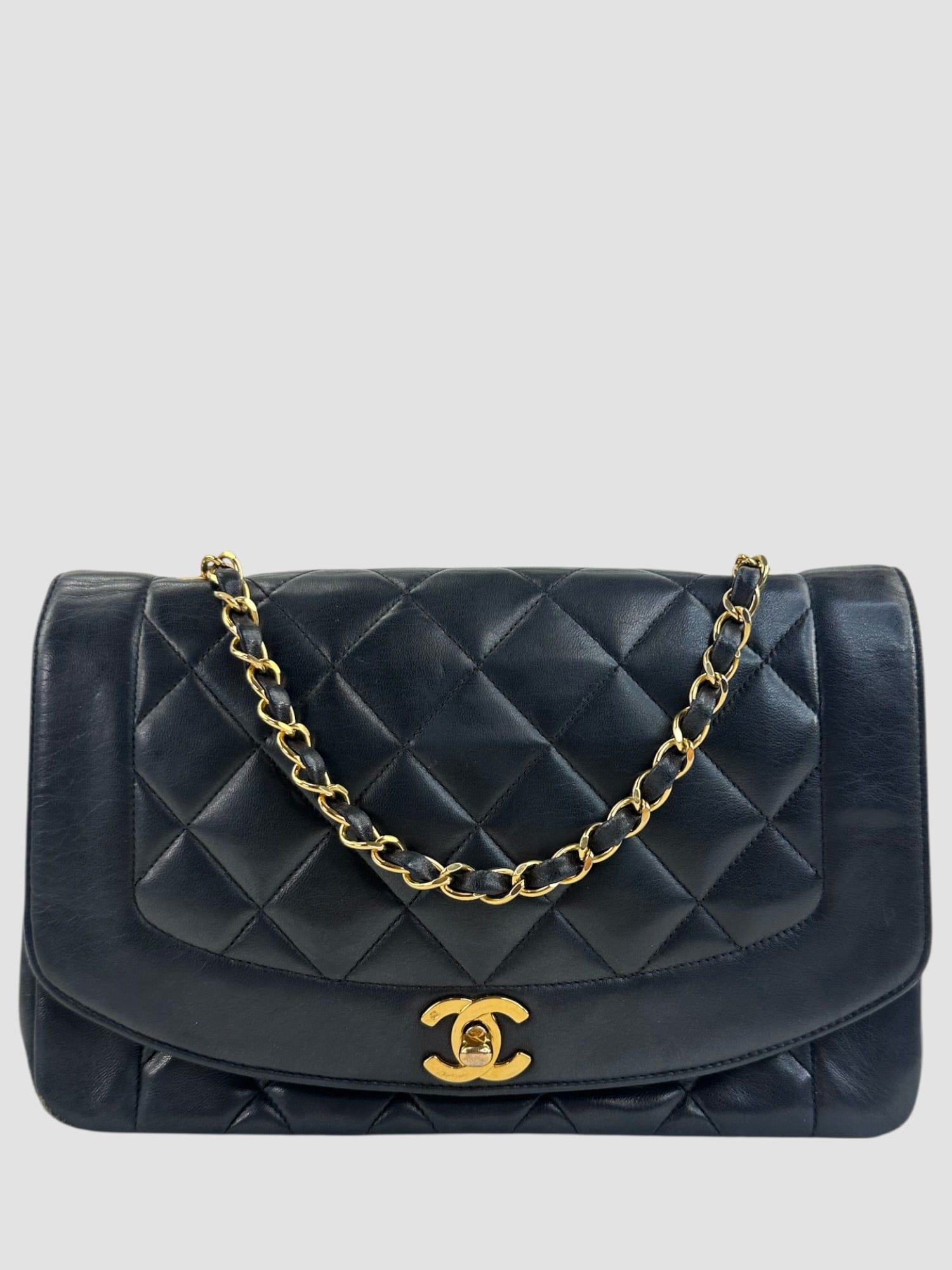 Chanel Vintage Chanel Black Lambskin Leather Diana Crossbody