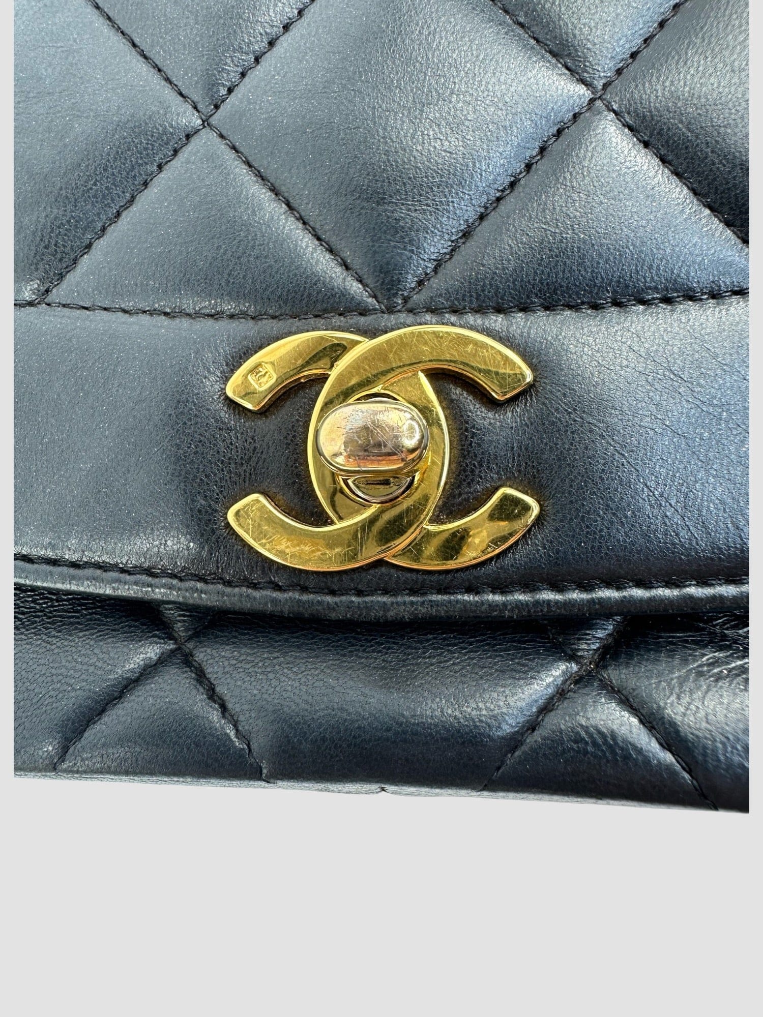 Chanel Vintage Chanel Black Lambskin Leather Diana Crossbody
