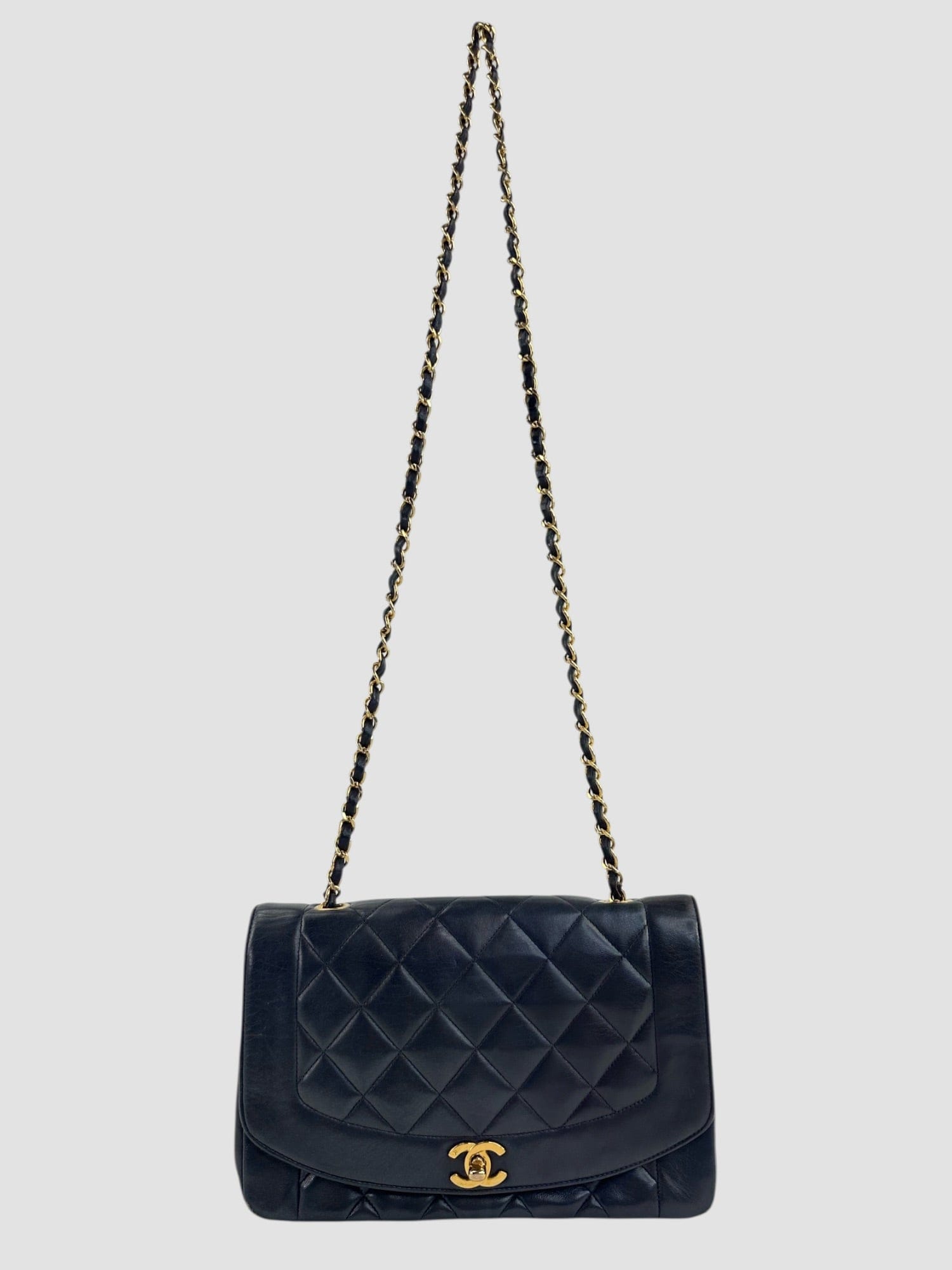 Chanel Vintage Chanel Black Lambskin Leather Diana Crossbody