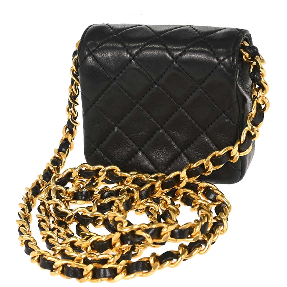 Chanel 1989 - 1991 Black Lambskin Micro Classic Flap Shoulder Bag Pochette