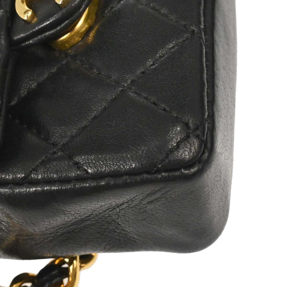 Chanel 1989 - 1991 Black Lambskin Micro Classic Flap Shoulder Bag Pochette