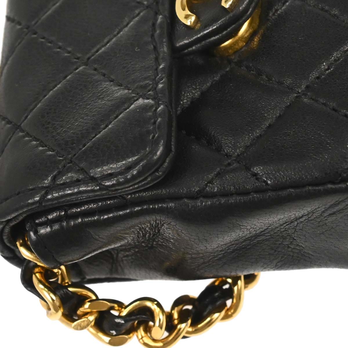 Chanel 1989 - 1991 Black Lambskin Micro Classic Flap Shoulder Bag Pochette