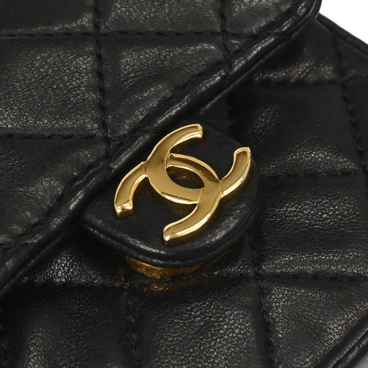 Chanel 1989 - 1991 Black Lambskin Micro Classic Flap Shoulder Bag Pochette