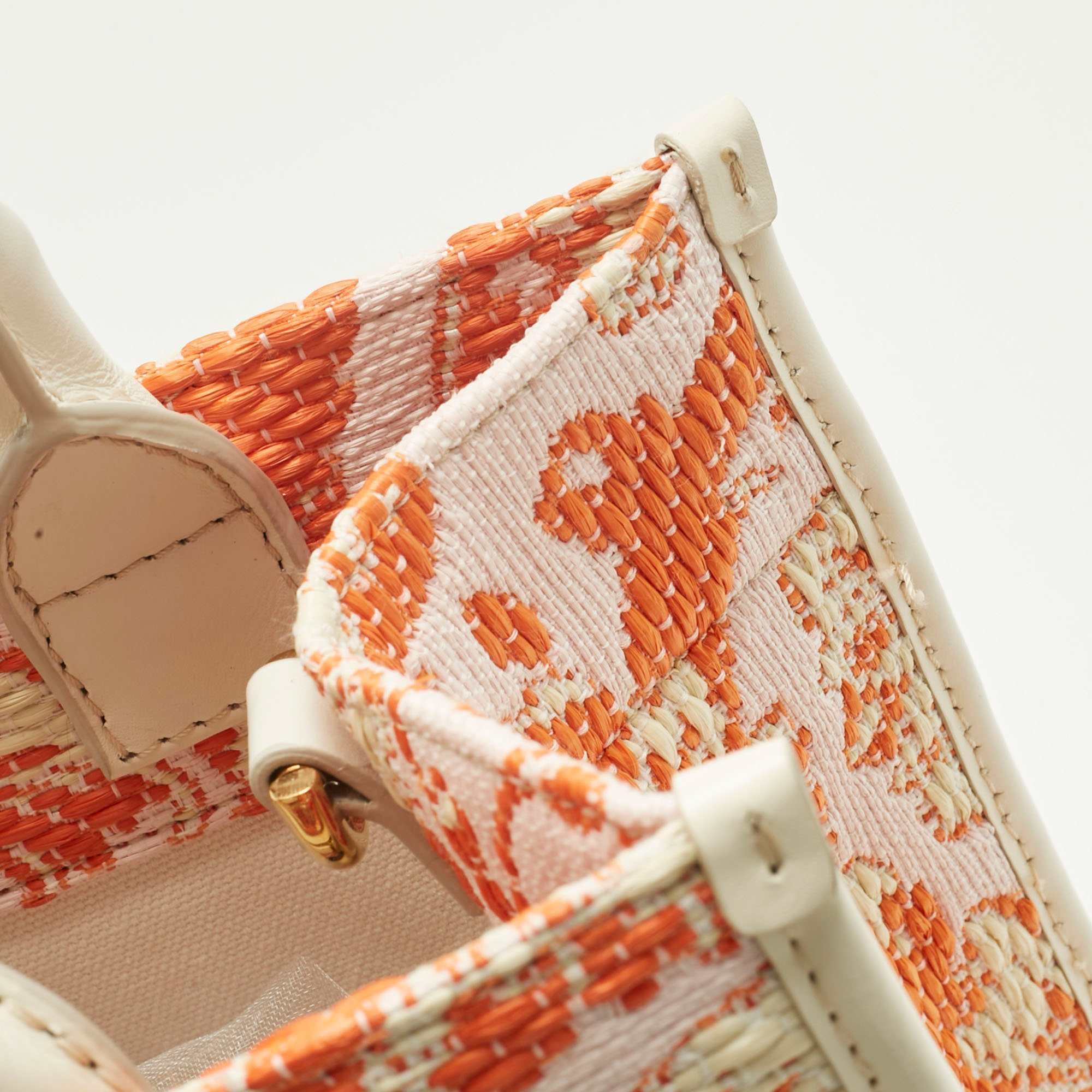 Versace Orange/pink Canvas And Raffia Small Barocco Athena Tote