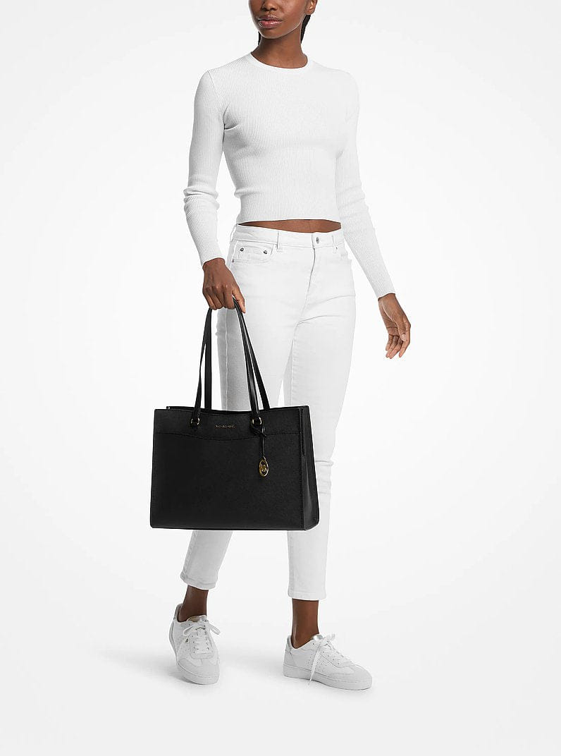 Michael Kors Jet Set Travel Large Saffiano Leather Pocket Tote Bag Black