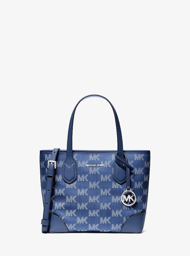 Michael Kors Eva Extra - Small Logo Jacquard Denim Convertible Tote Bag Denim
