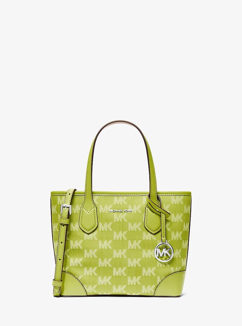 Michael Kors Eva Extra - Small Logo Jacquard Denim Convertible Tote Bag Lime
