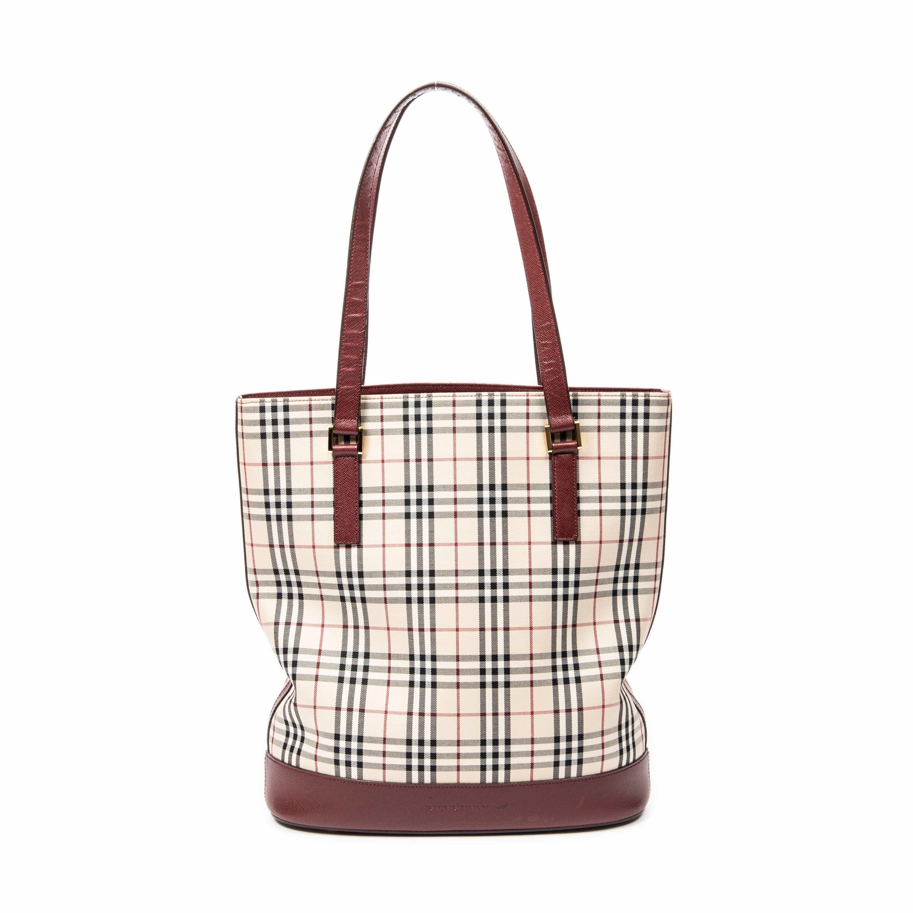 Burberry Beige/Burgundy Canvas Large Tall Tote AAY5281