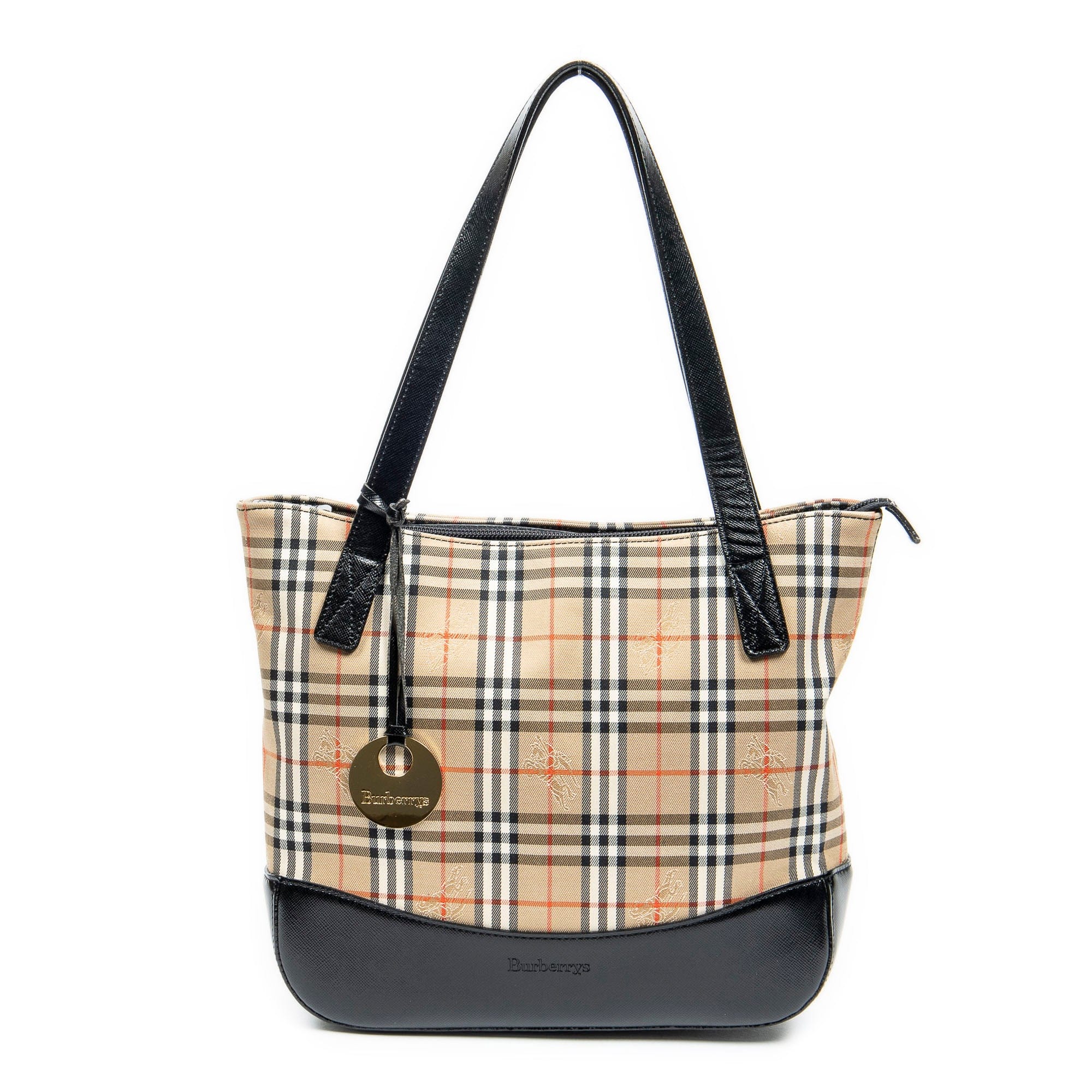 Burberry Beige/Black Canvas Burberrys Small Charm Tote AAZ8761
