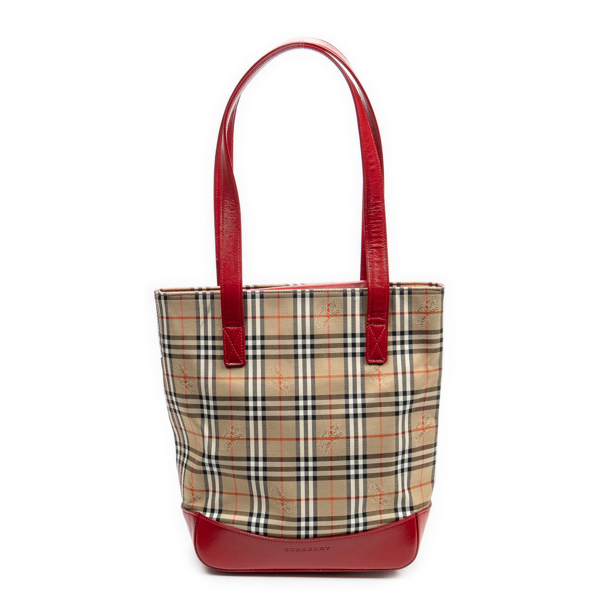 Burberry Beige/Red Canvas Tall Tote AAY5535