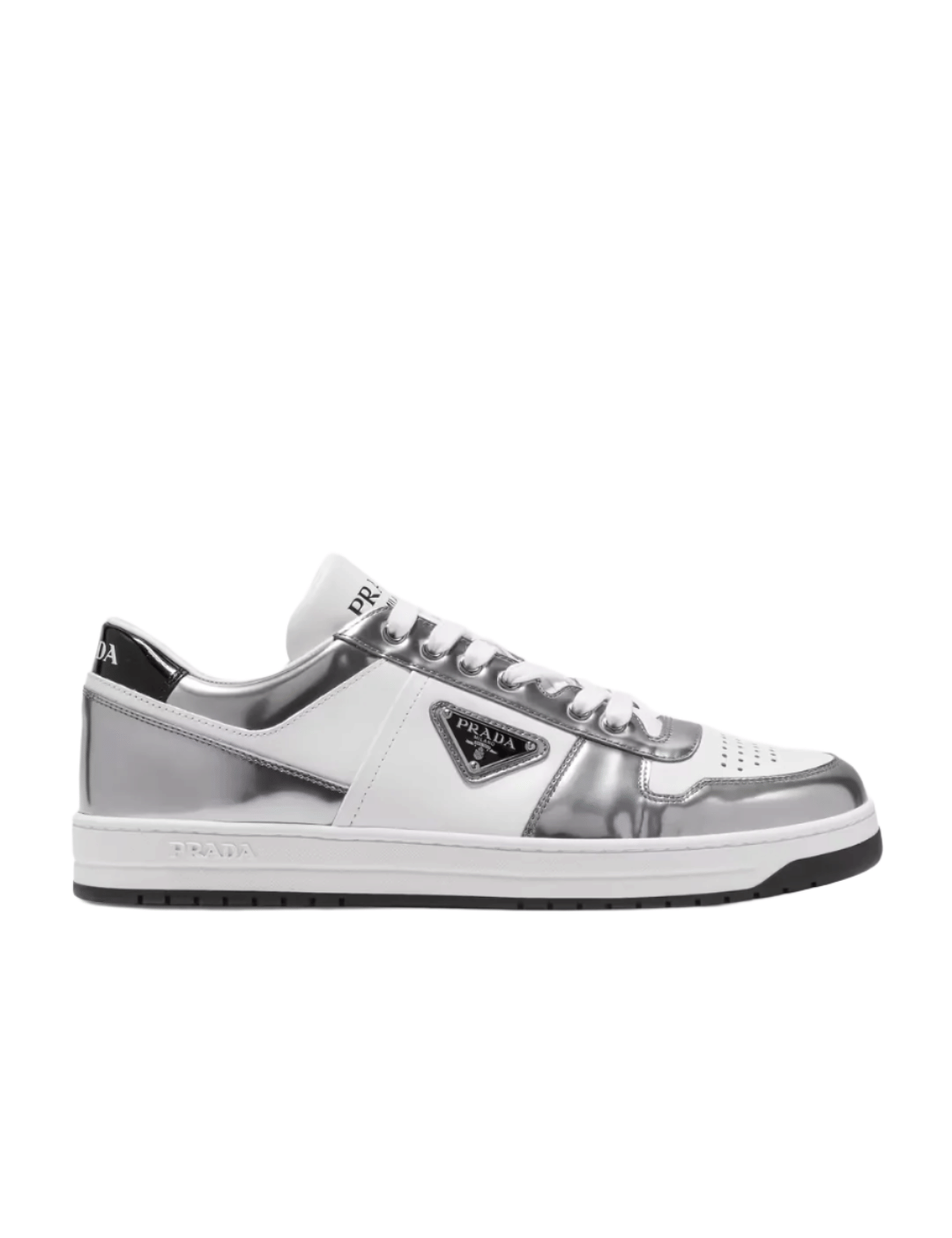 Prada Downtown Leather Sneakers White Silver