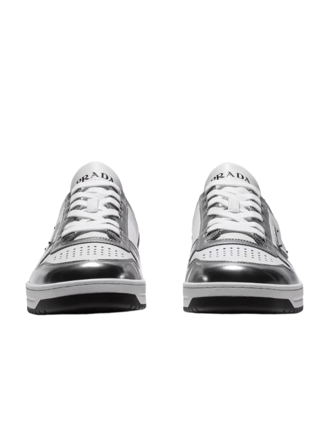Prada Downtown Leather Sneakers White Silver