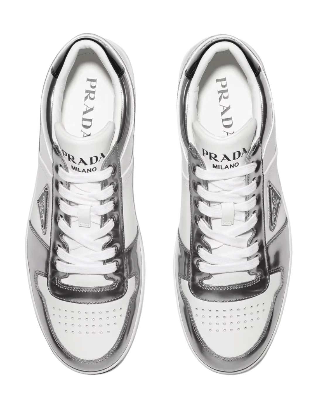 Prada Downtown Leather Sneakers White Silver