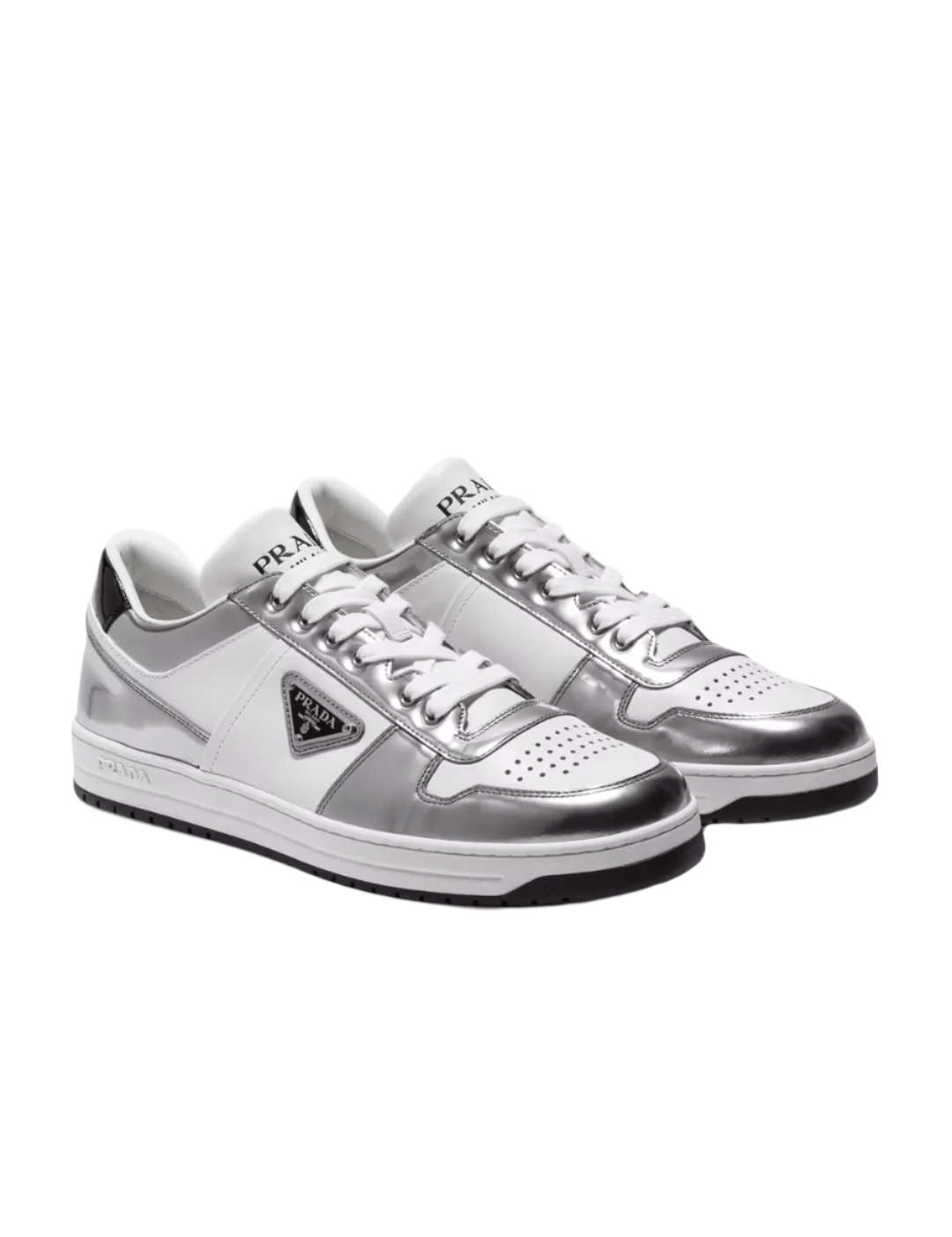 Prada Downtown Leather Sneakers White Silver