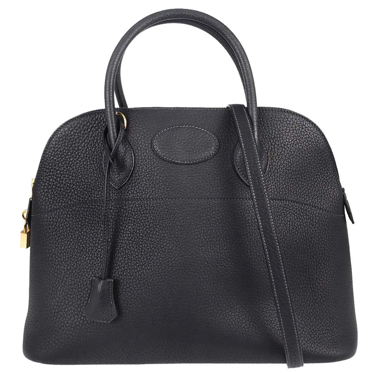Hermes 2003 Blue Indigo Taurillon Clemence Bolide 35 2way Shoulder Handbag