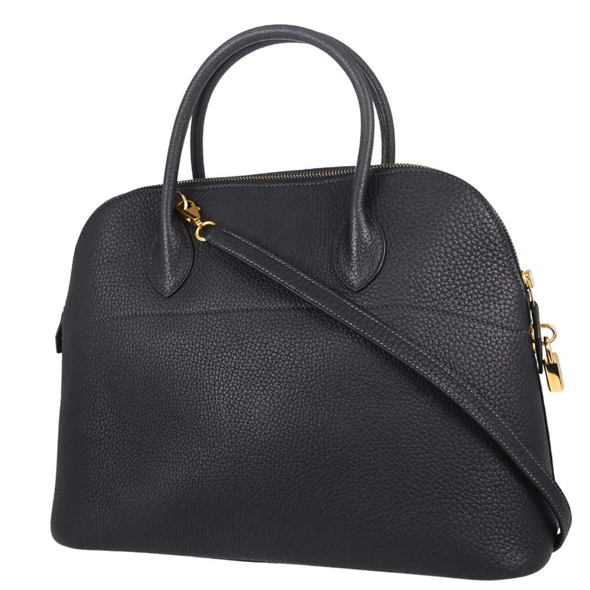Hermes 2003 Blue Indigo Taurillon Clemence Bolide 35 2way Shoulder Handbag