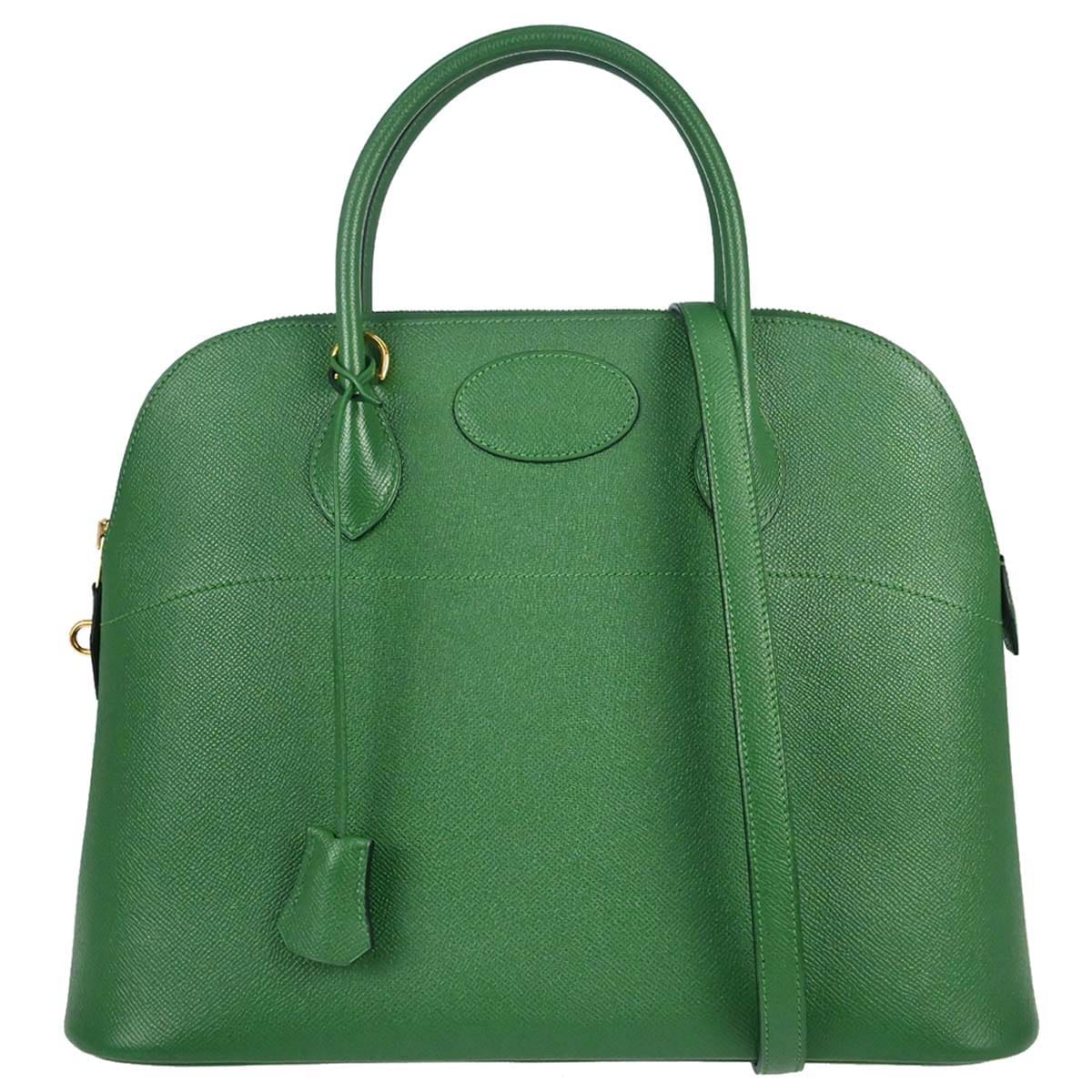 Hermes 2001 Green Courchevel Bolide 35 2way Shoulder Handbag