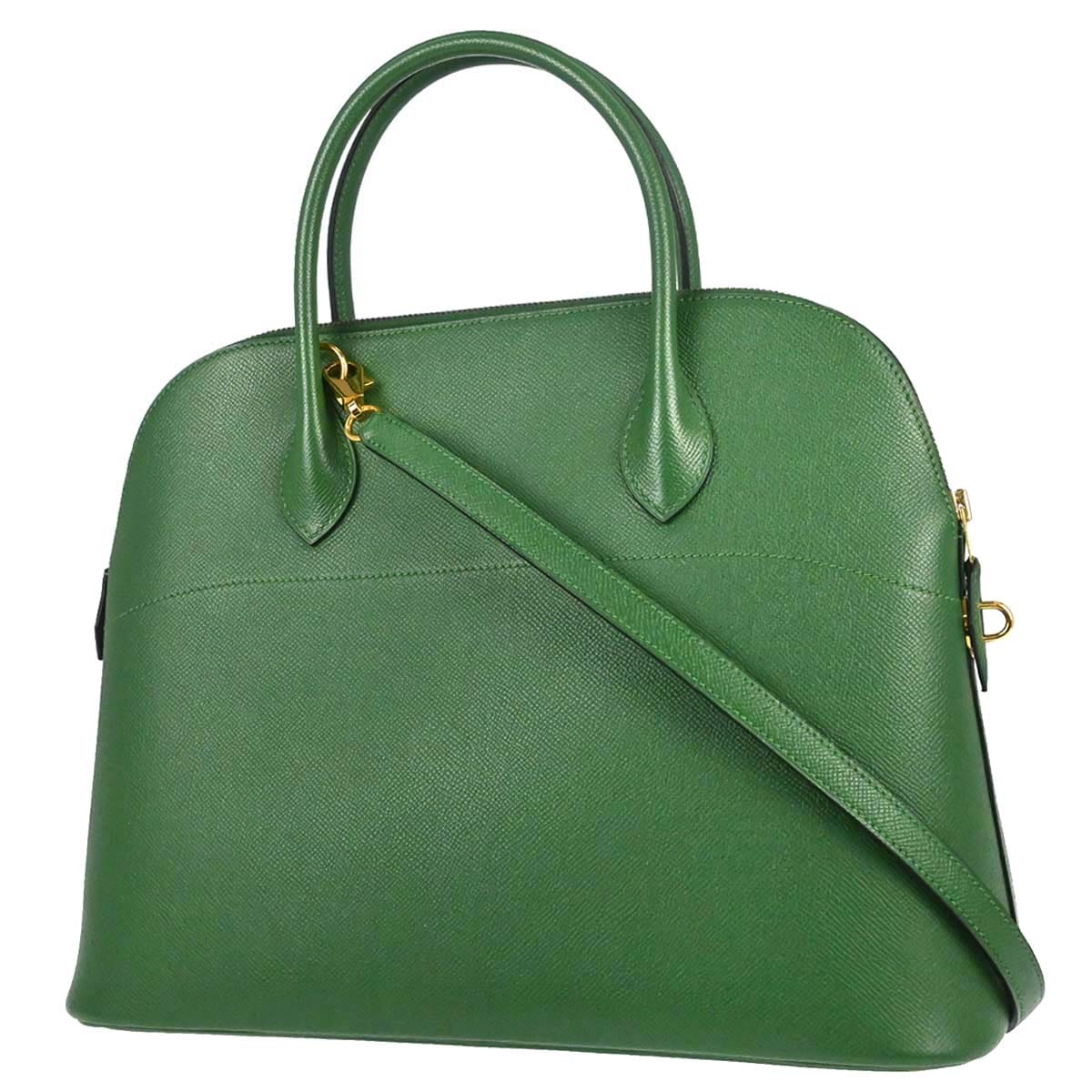 Hermes 2001 Green Courchevel Bolide 35 2way Shoulder Handbag
