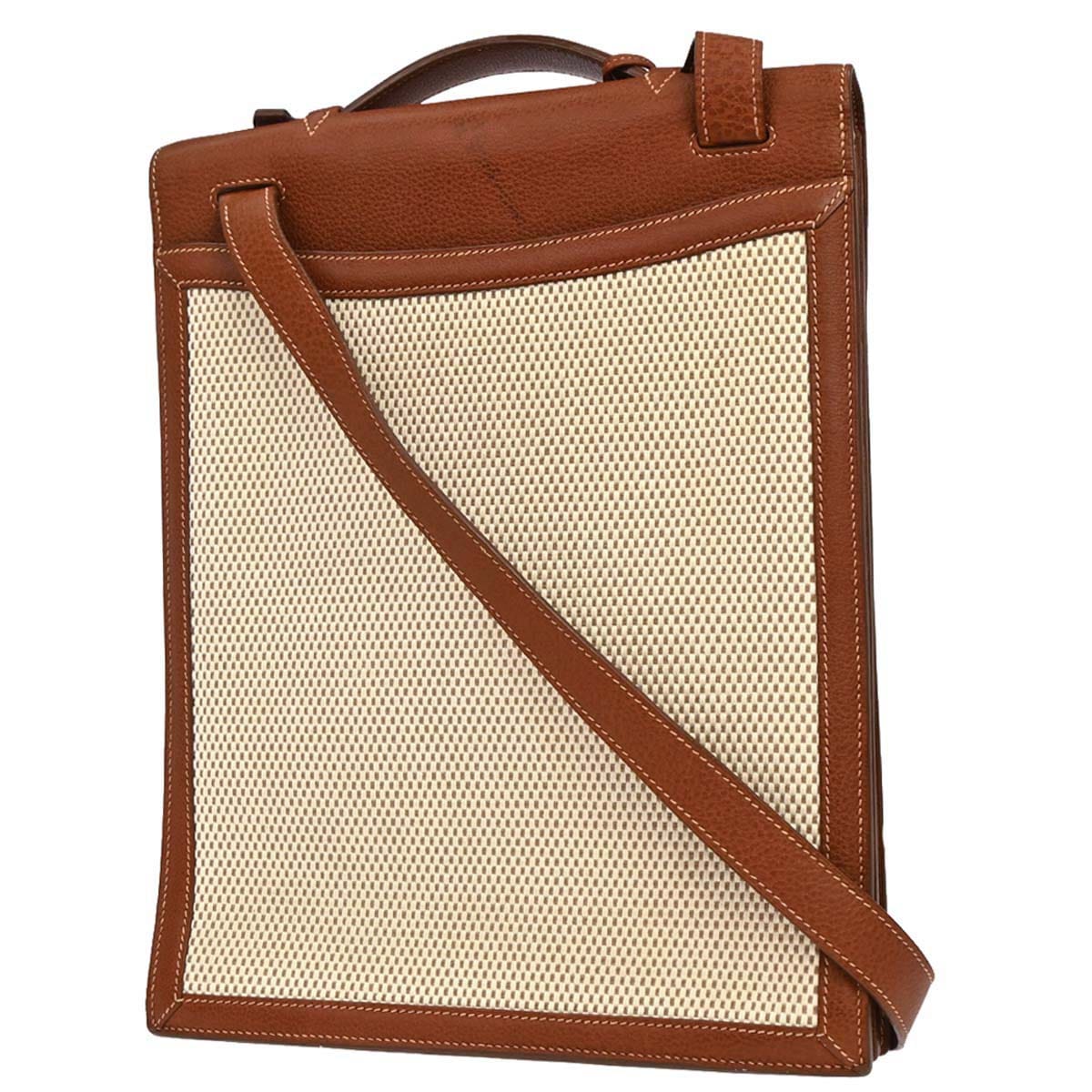 Hermes Beige Brown Toile GM Buffalo Sac a Depeches DPLG 2way Shoulder Handbag