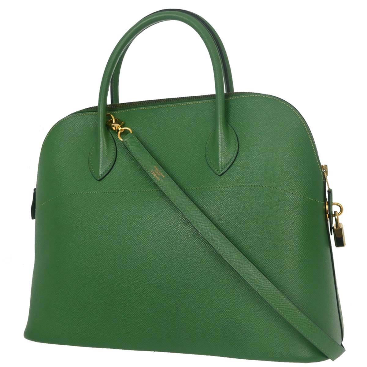 Hermes Green Courchevel Bolide 35 2way Shoulder Handbag