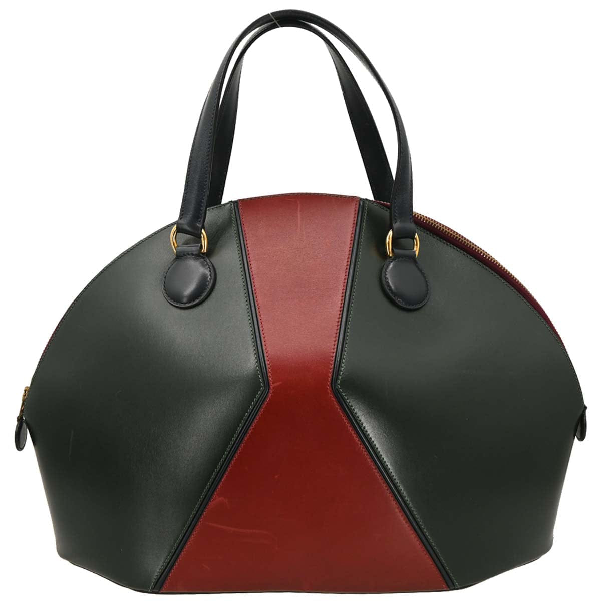 Hermes 1992 Vert Fonce Rouge H Box Calf Il de Veau Handbag