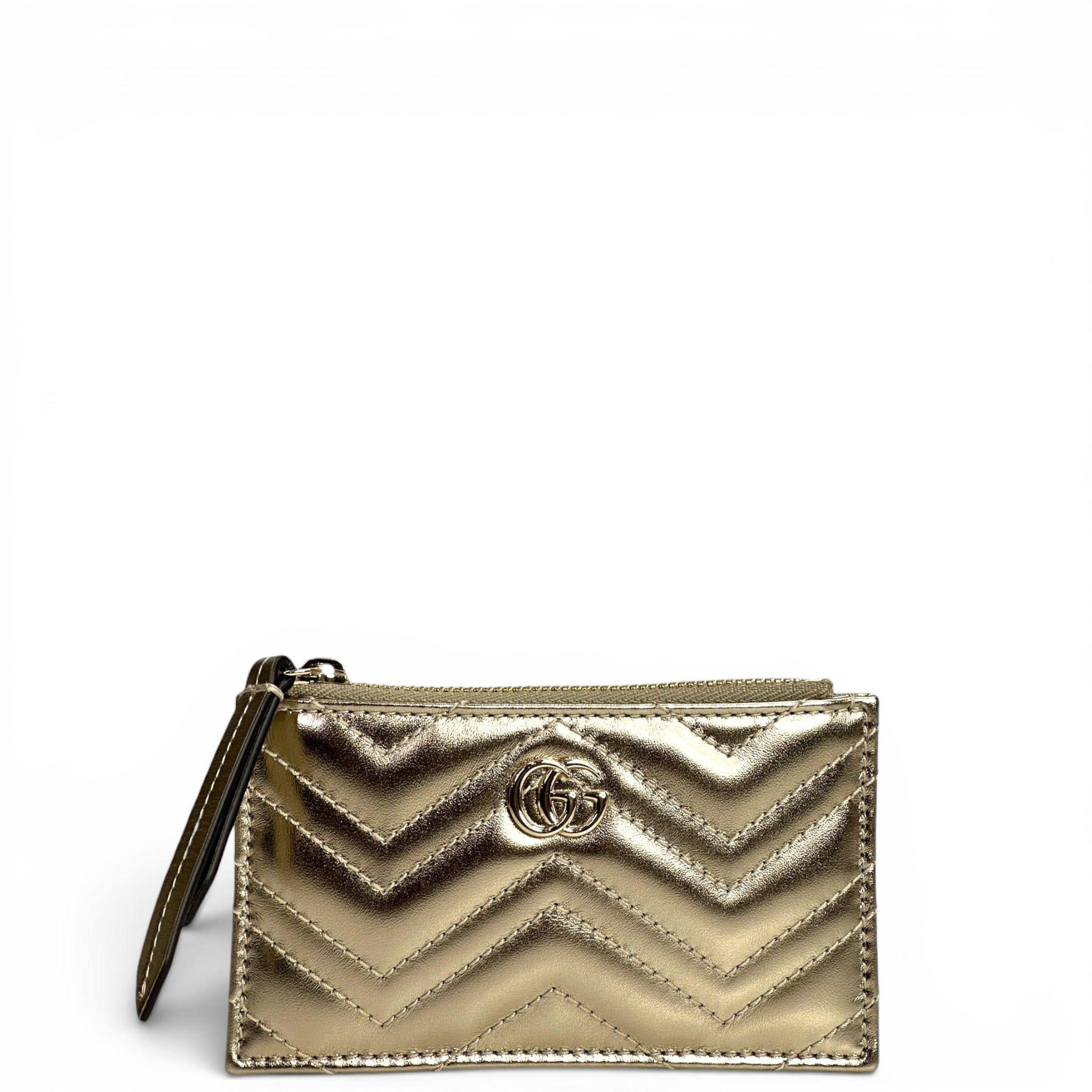 Gucci GG Marmont Zip Key Pouch Gold Leather
