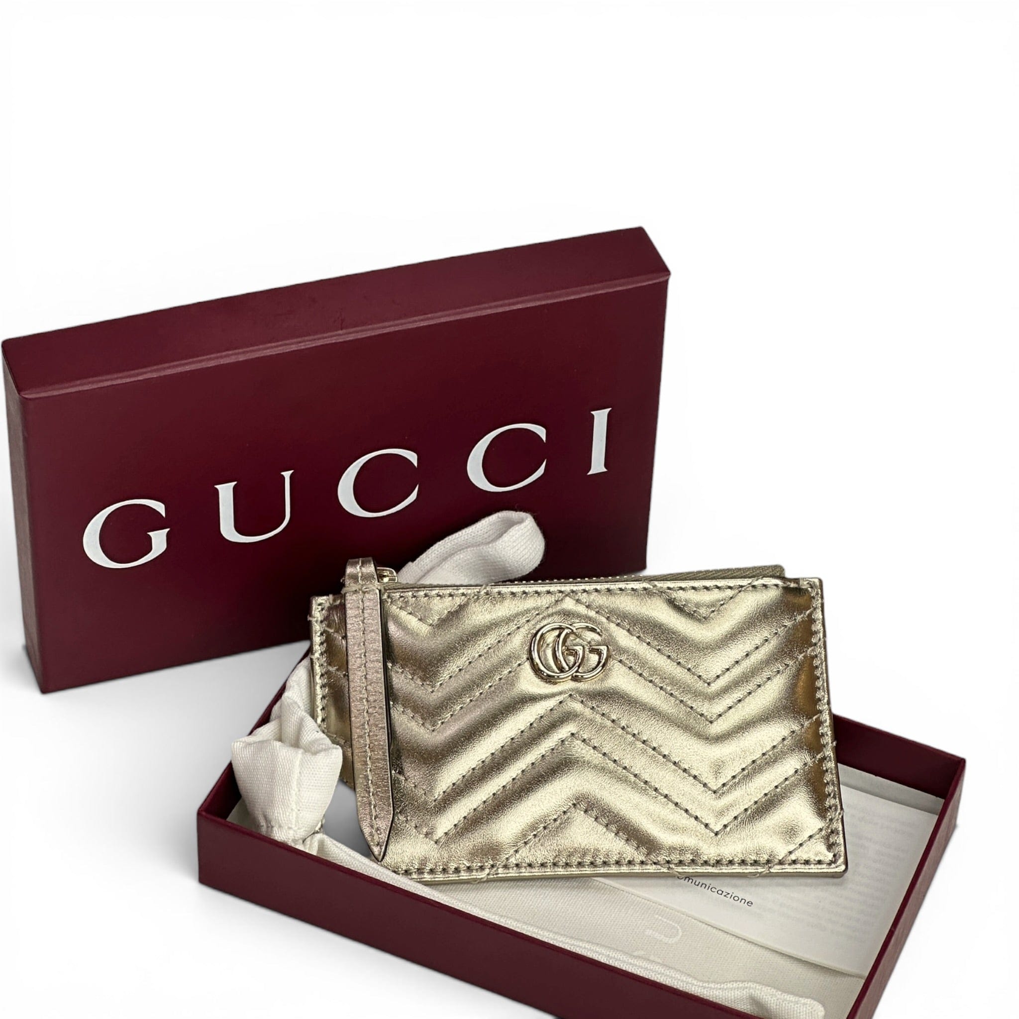 Gucci GG Marmont Zip Key Pouch Gold Leather