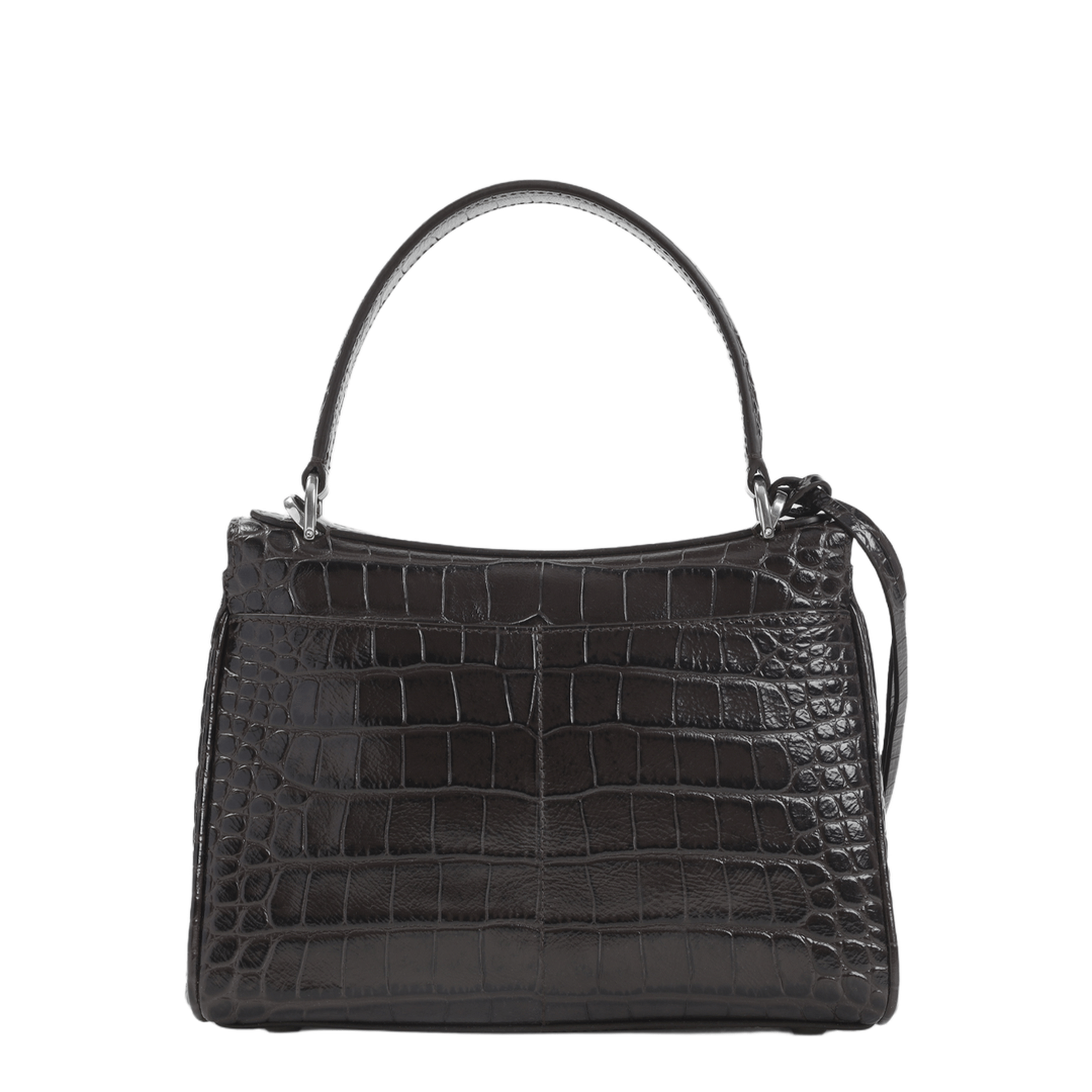 Balenciaga Rodeo Medium Crocodile Embossed Suede Calfskin Handbag - Dark Brown