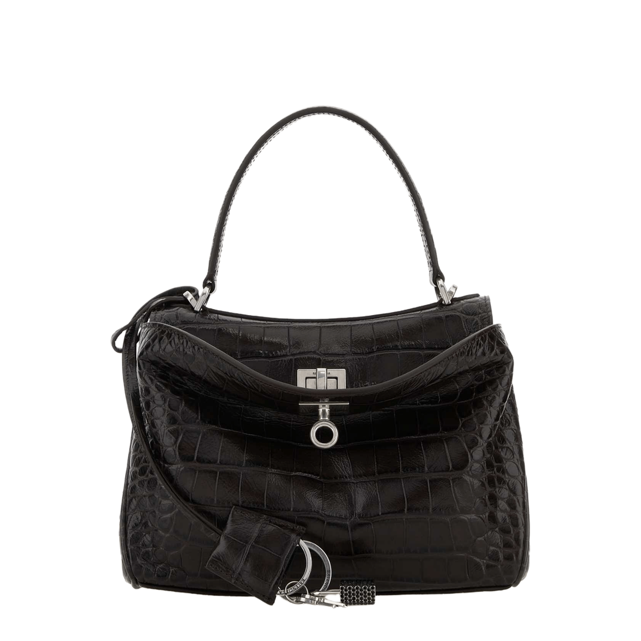 Balenciaga Rodeo Medium Crocodile Embossed Suede Calfskin Handbag - Dark Brown