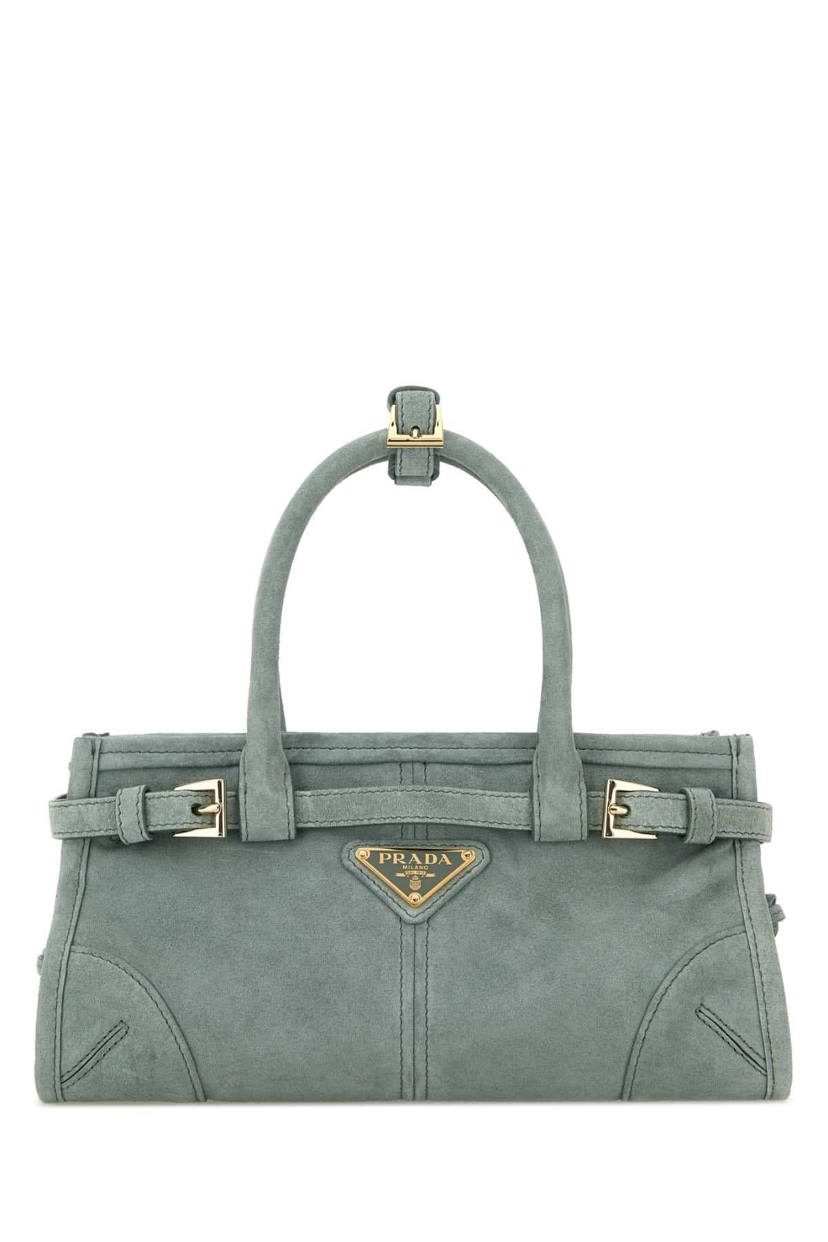 Prada Women Sea Green Suede Mini Prada Bonnie Handbag