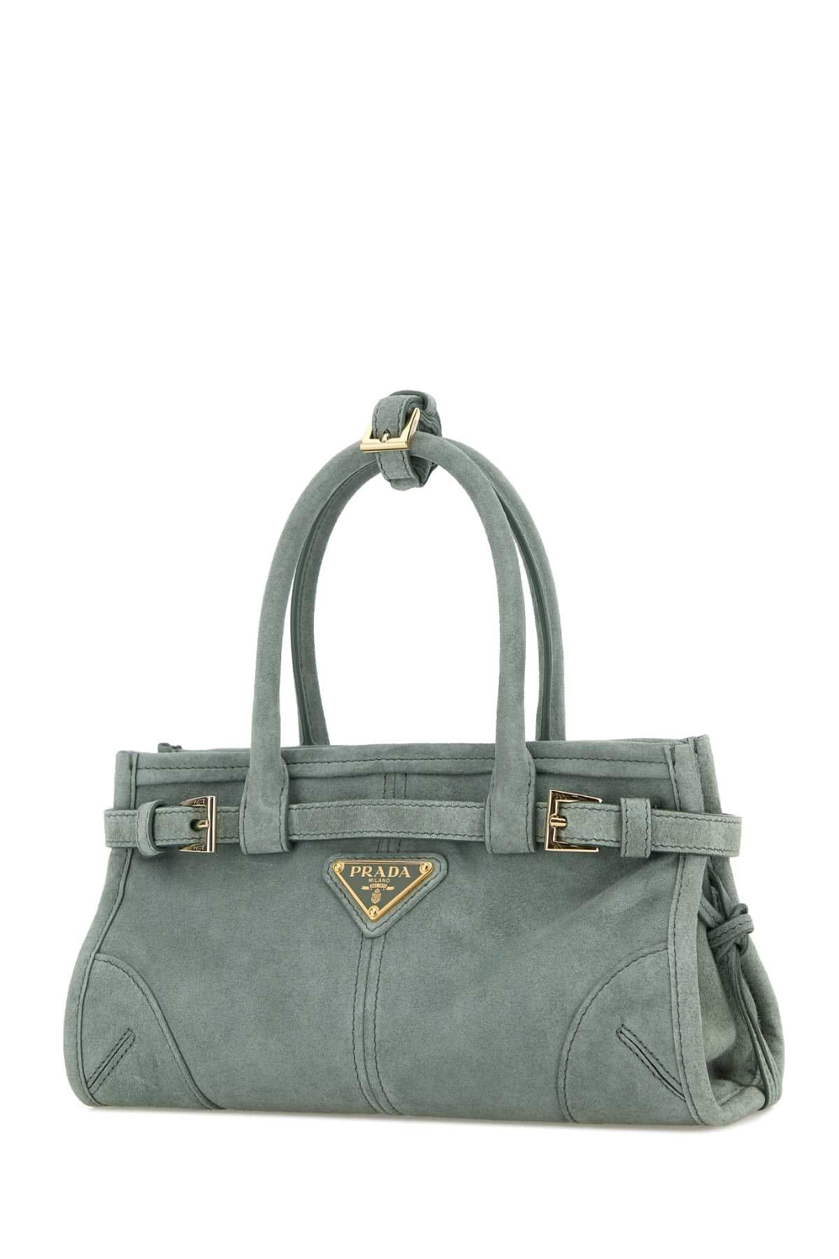 Prada Women Sea Green Suede Mini Prada Bonnie Handbag